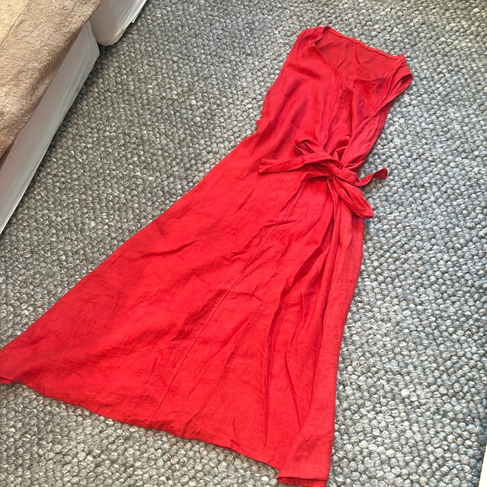 Non Signe 100% Linen Tie Waist Maxi Dress Cover Up